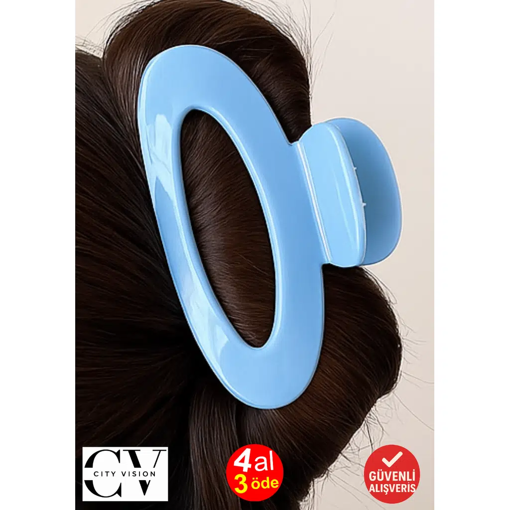Kore Stili Jelly Oval Model Bebek Mavisi Renk Mandal Saç Tokası 9 cm – Şık ve Dayanıklı