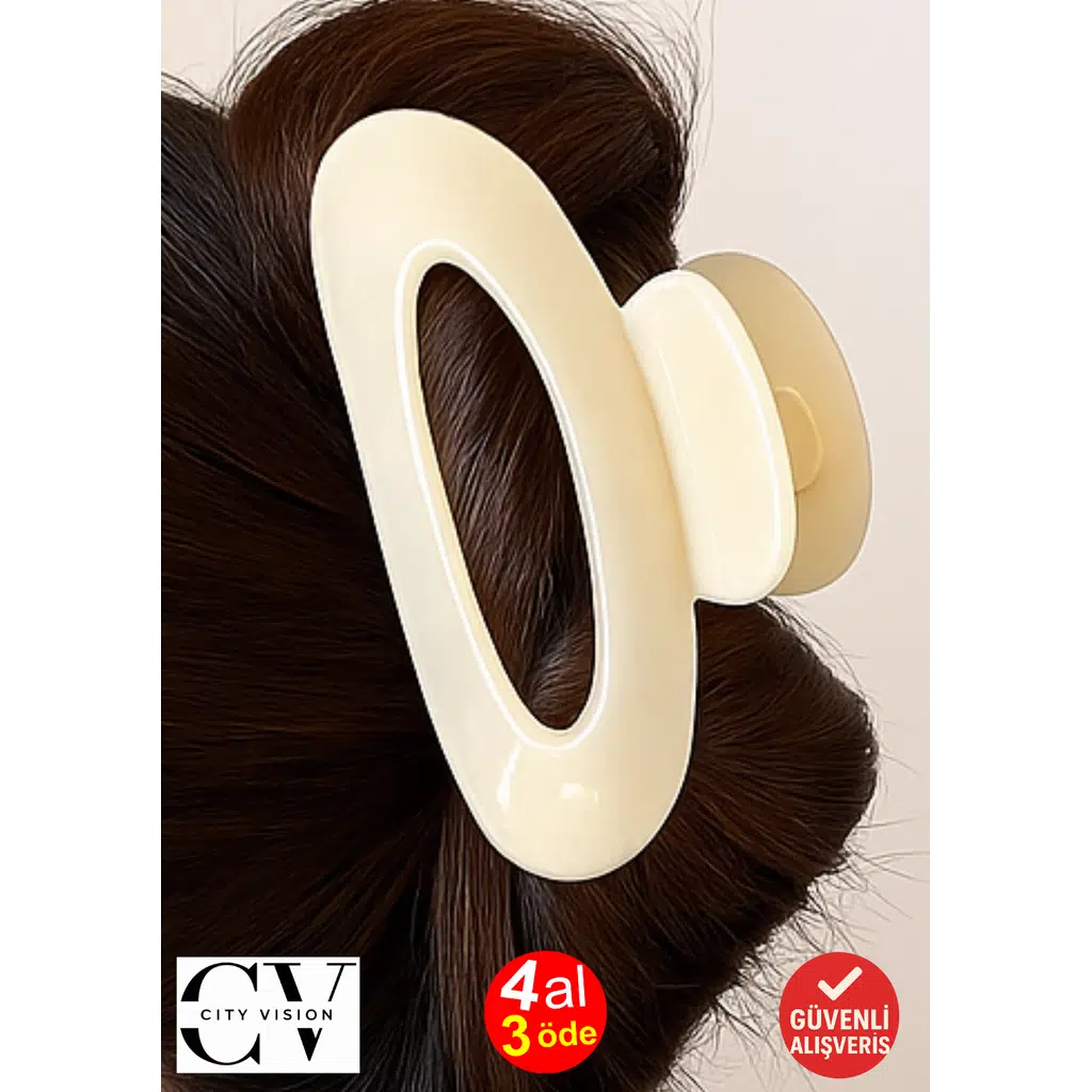 Kore Stili Jelly Oval Model Bej Renk Mandal Saç Tokası 9 cm – Şık ve Dayanıklı