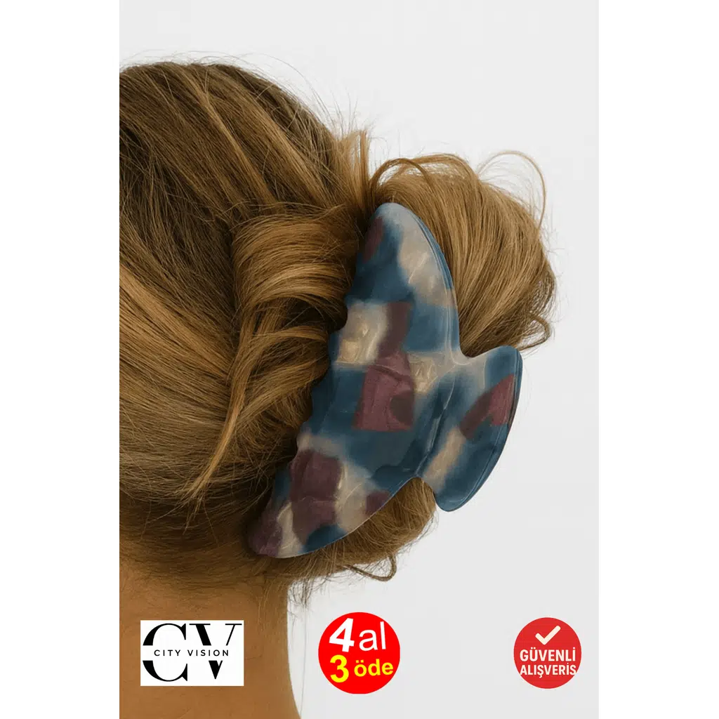 Kore Stili Lacivert Degrade Kemik Mandal Toka 9 cm - Şık ve Dayanıklı