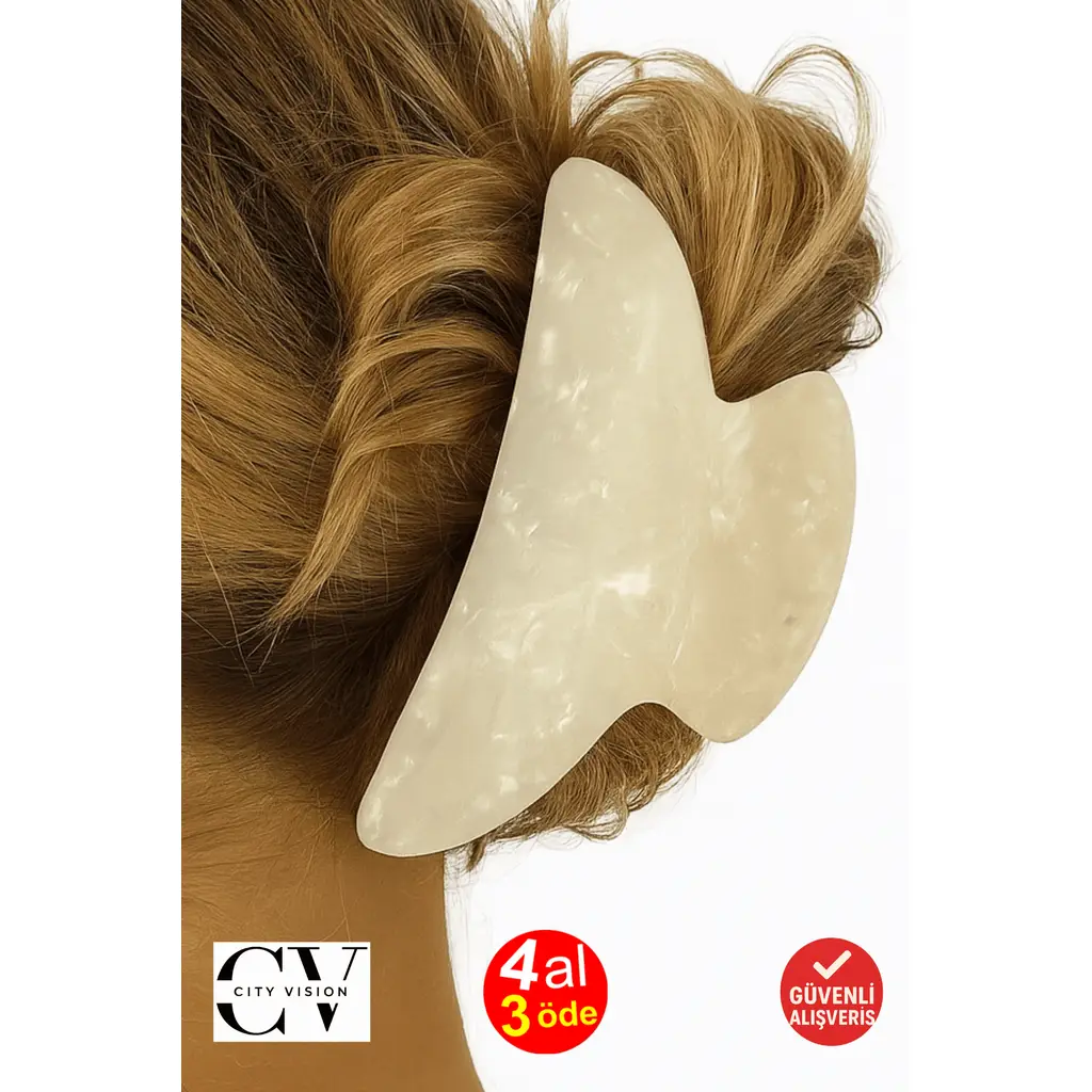 Kore Stili Lüks Kemik Işıltılı Bej Renk Mandal Toka 9 cm - Şık ve Dayanıklı