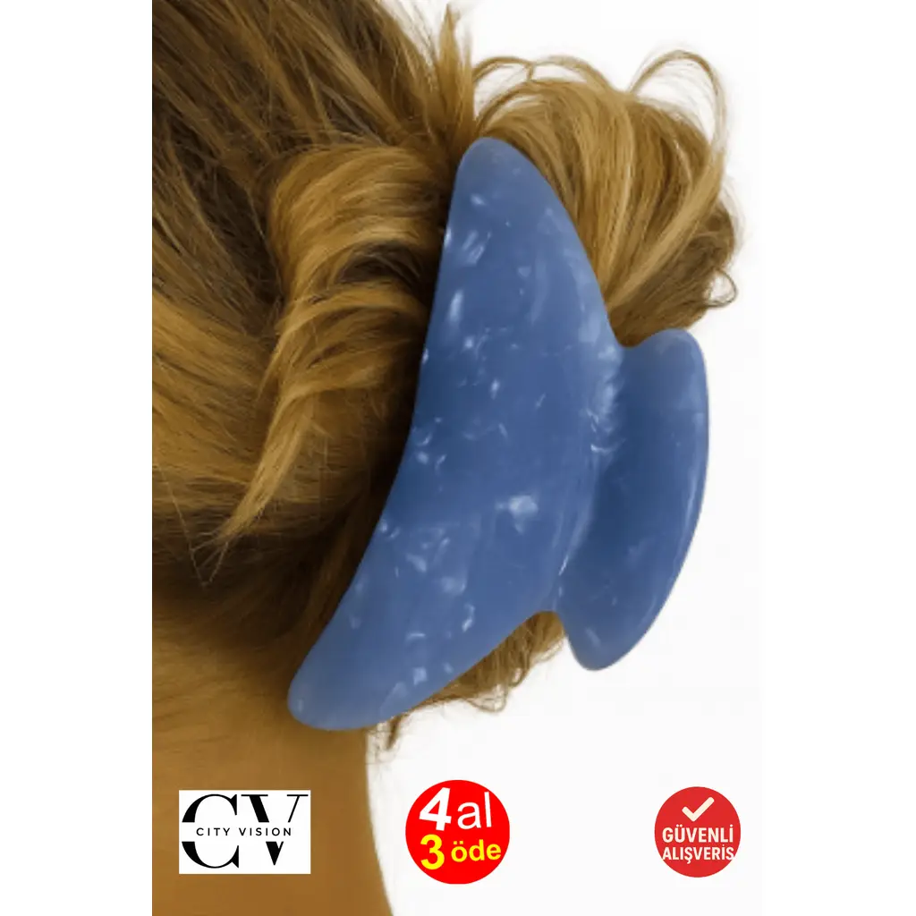 Kore Stili Lüks Kemik Işıltılı Mavi Renk Mandal Toka 9 cm - Şık ve Dayanıklı