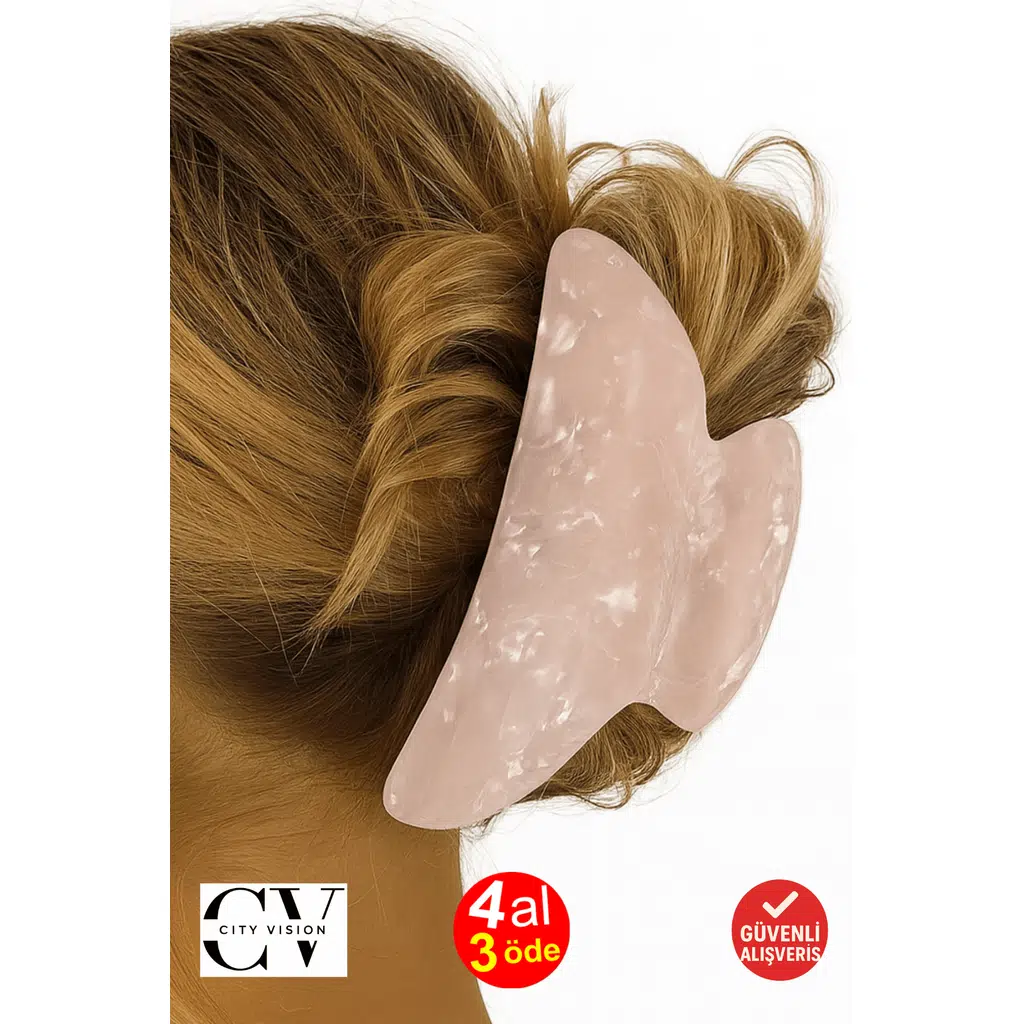 Kore Stili Lüks Kemik Işıltılı Pudra Renk Mandal Toka 9 cm - Şık ve Dayanıklı