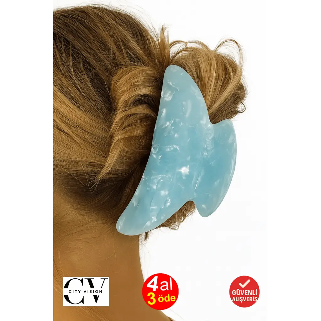 Kore Stili Lüks Kemik Işıltılı Turkuaz Renk Mandal Toka 9 cm - Şık ve Dayanıklı