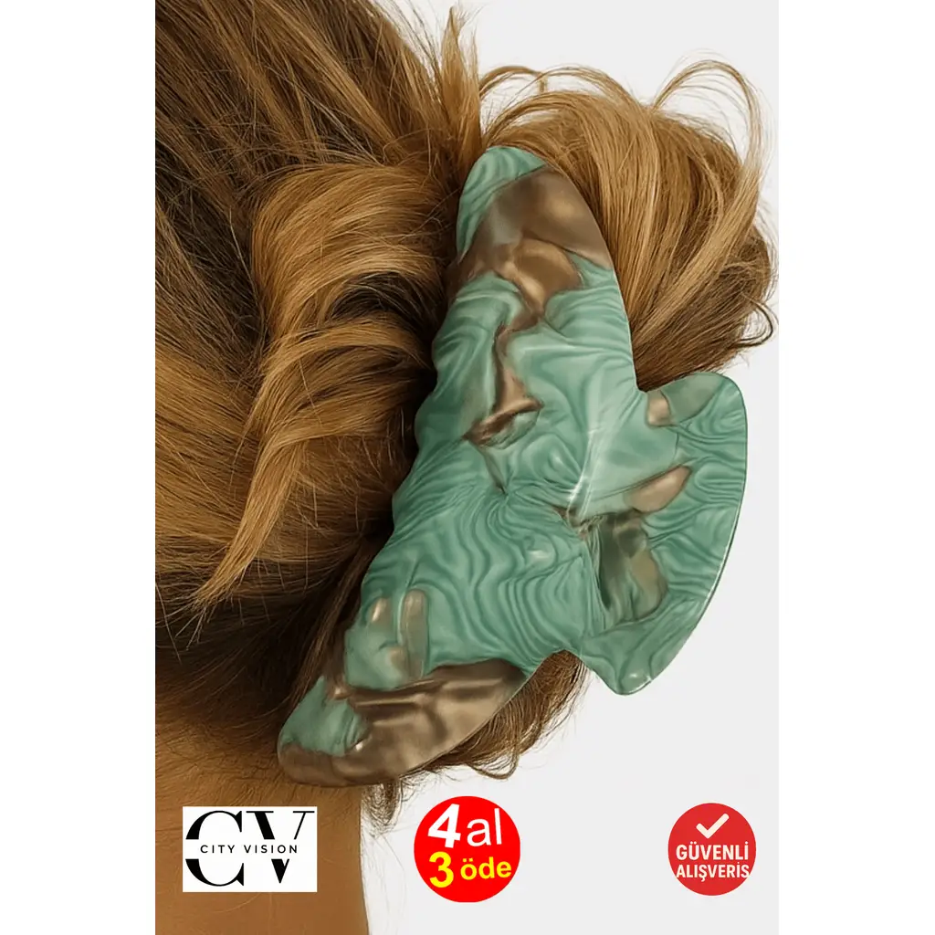 Kore Stili Lüks Kemik Yeşil Mandal Toka 9 cm - Şık ve Dayanıklı