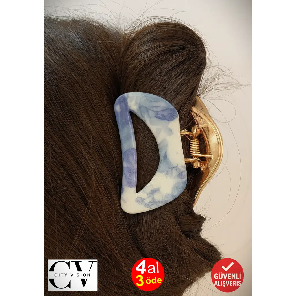 Kore Stili Mavi Renk Yarı Oval 9 cm Kadın Mandal Saç Tokası - Şık ve Dayanıklı