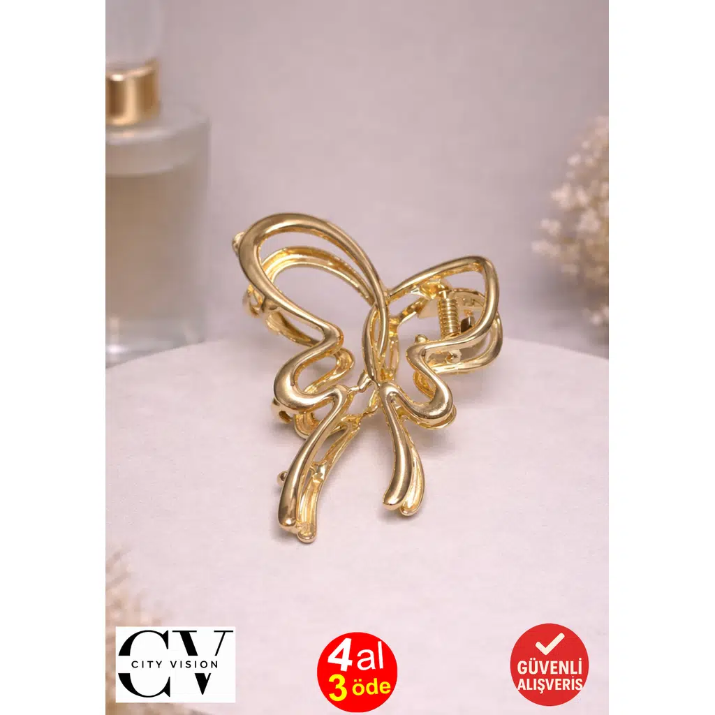 Kurdele Model Gold Saç Tokası – Zarif Metal Mandal Toka 7 cm