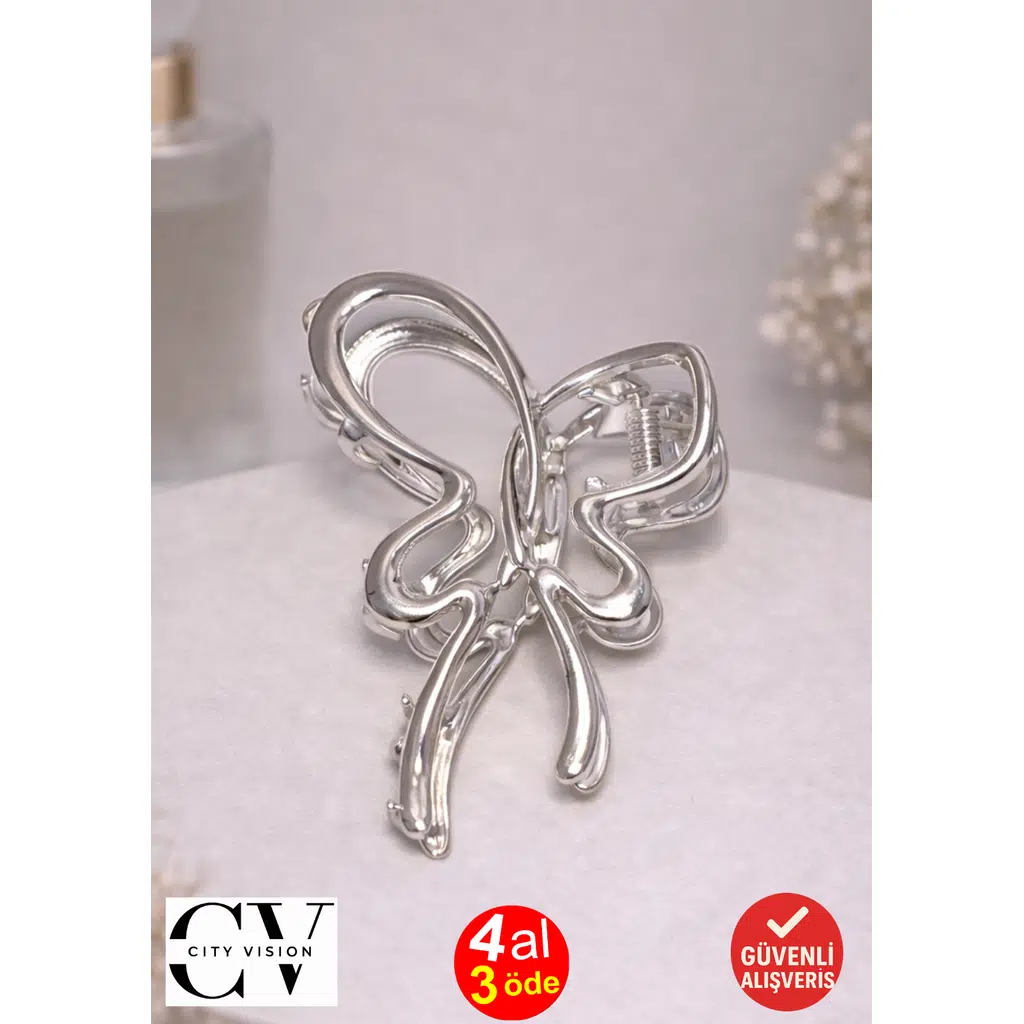 Kurdele Model Gümüş Saç Tokası – Zarif Metal Mandal Toka 7 cm