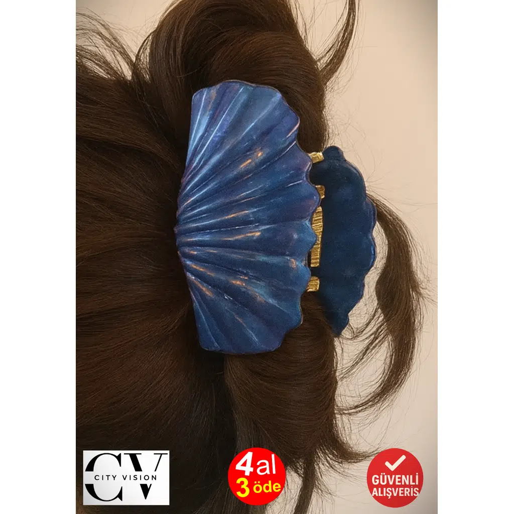 Lacivert Renk Mermer Desenli 8 cm Kadın Mandal Saç Tokası