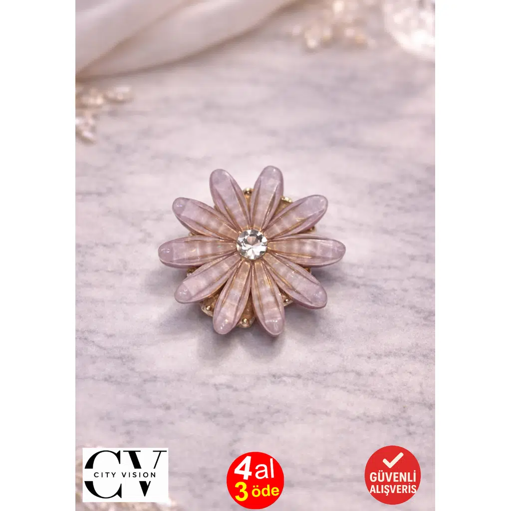 Lavanta Çiçek Model Kristal Detaylı Mini Saç Tokası – Şık ve Zarif Mandal Toka 2,5 cm