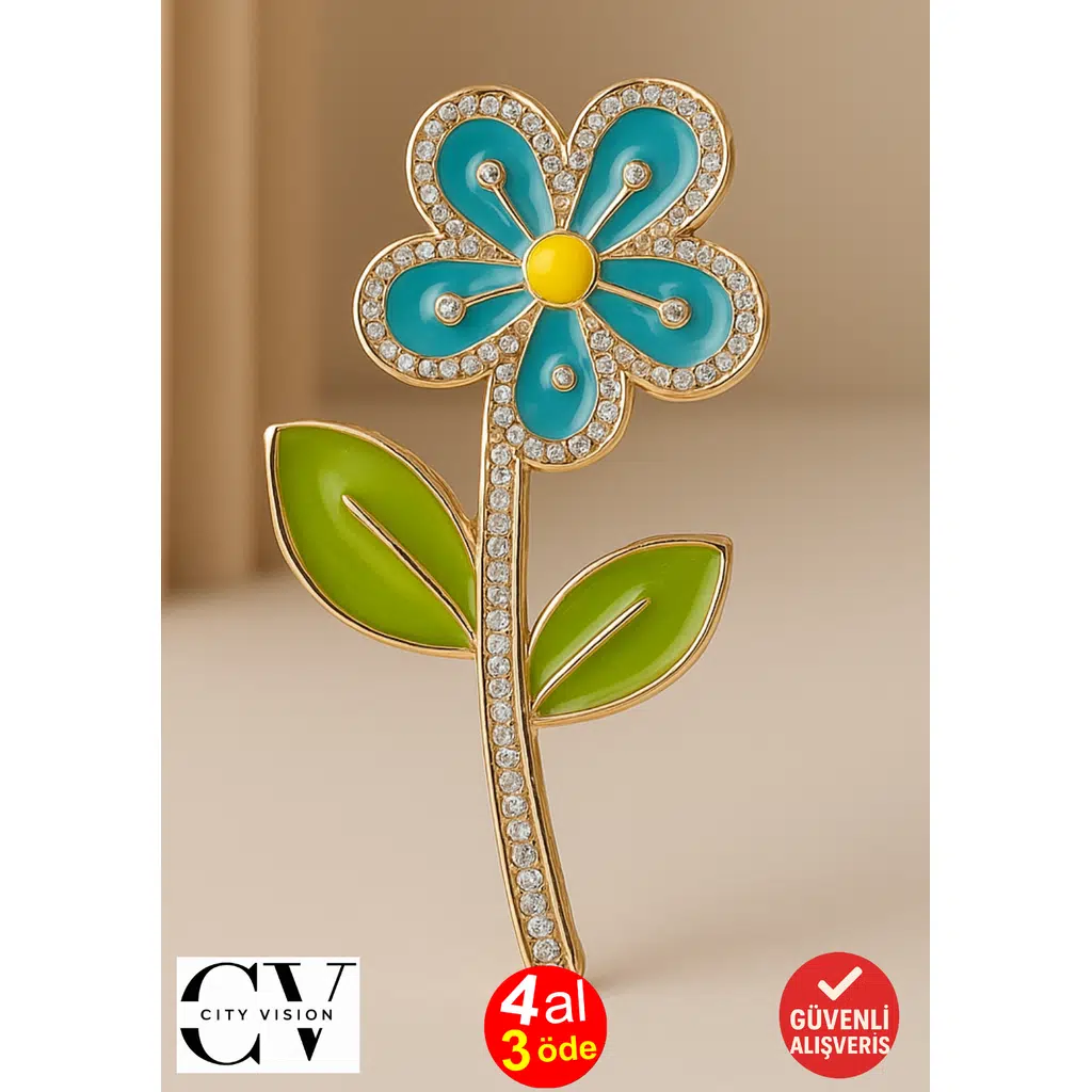 Mavi Çiçek Model Taşlı Saç Tokası – Zarif Metal Mandal Toka 11 cm