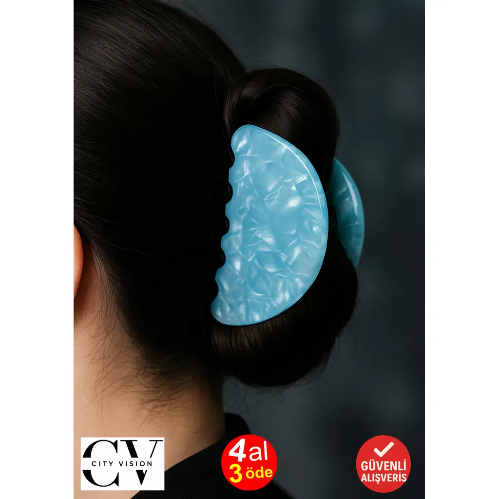 Mavi Parıltılı Denizkabuğu Model Asetat Mandal Saç Tokası 7 cm – Şık ve Dayanıklı 