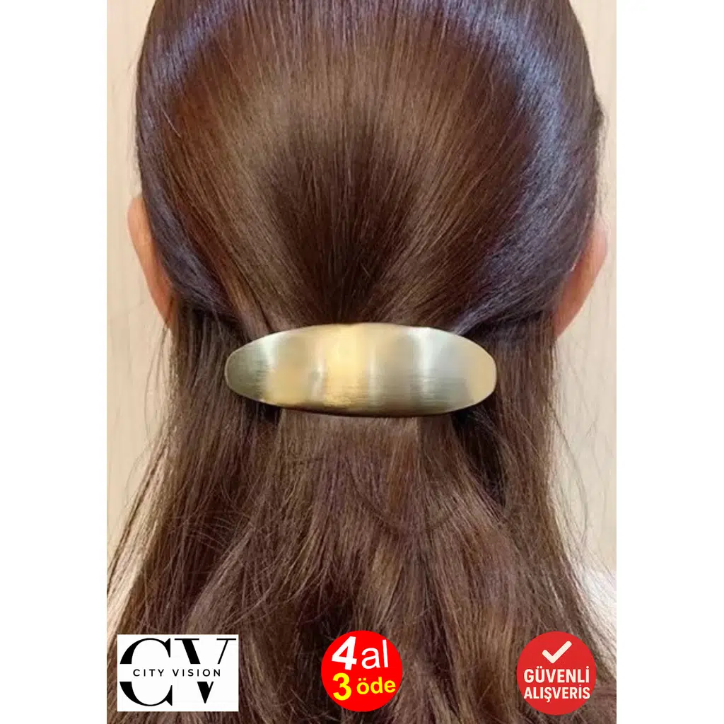 Metal Fransız Tip Saç Tokası – Parlak Altın Renkli 11 cm Klasik ve Şık Model