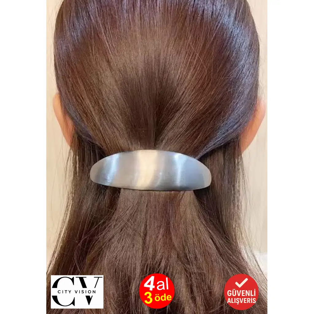 Metal Fransız Tip Saç Tokası – Parlak Gümüş Renkli 11 cm Klasik ve Şık Model