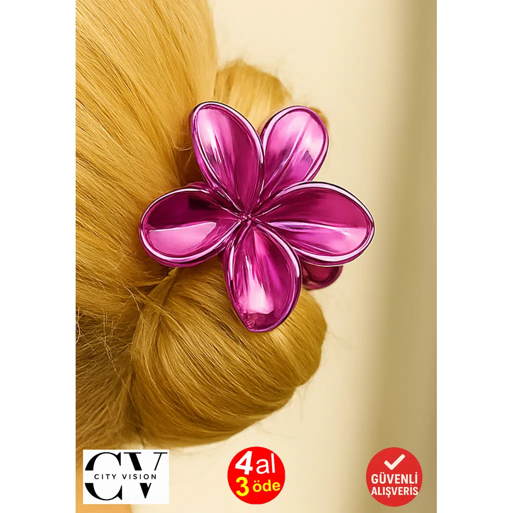 Metalik Fuşya Renk Lotus Mandal Saç Tokası 8 cm – Şık ve Dayanıklı 