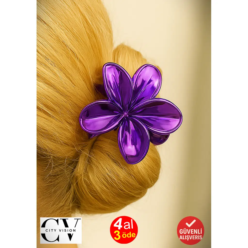 Metalik Mor Renk Lotus Mandal Saç Tokası 8 cm – Şık ve Dayanıklı 