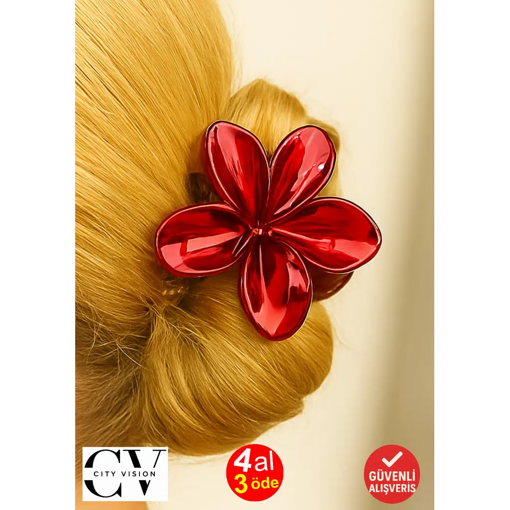 Metalik Nar Çiçeği Renk Lotus Mandal Saç Tokası 8 cm – Şık ve Dayanıklı 