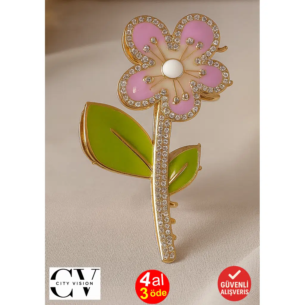 Mor Çiçek Model Taşlı Saç Tokası – Zarif Metal Mandal Toka 11 cm