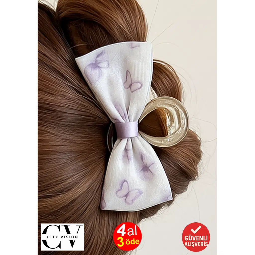 Mor Kelebek Desenli Fiyonk Model Şeffaf Mandal Saç Tokası 11 cm – Şık ve Zarif Tasarım