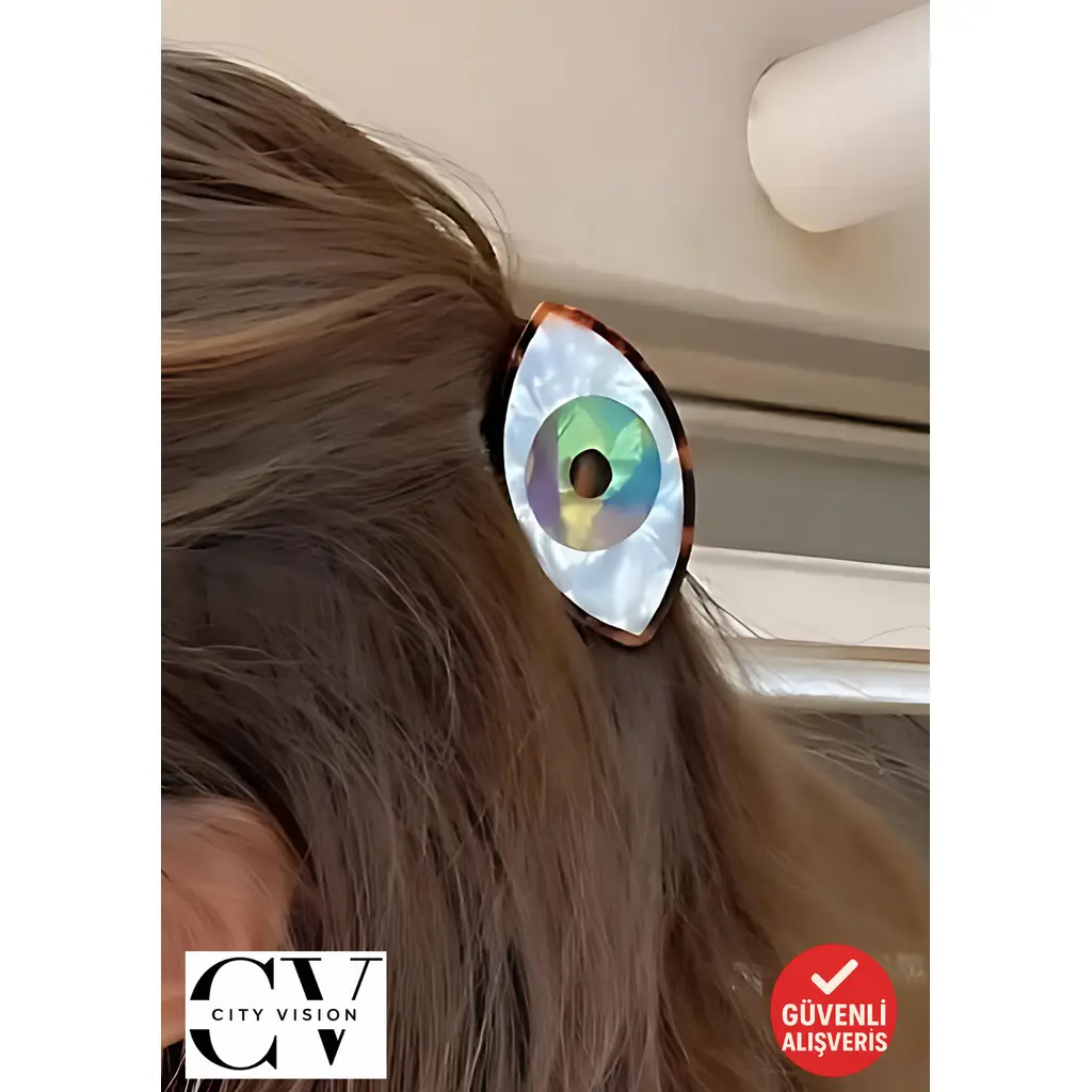 Nazar Boncuğu Tasarımlı Parlak Saç Tokası 7 cm