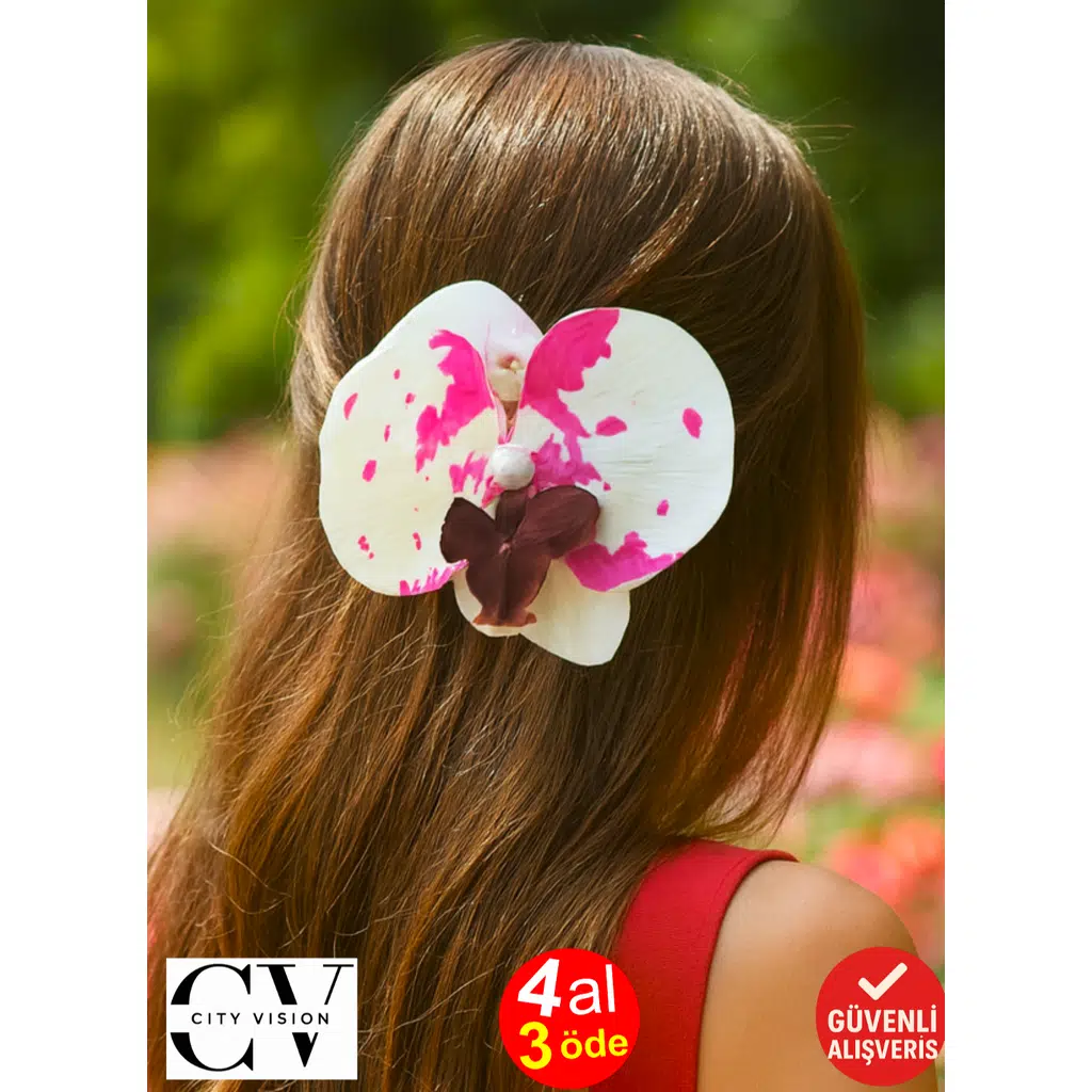 Orkide Çiçeği İncili Lila Dalmaçyalı Renk Mandal Toka 10 cm Çift Taraflı 1 adet