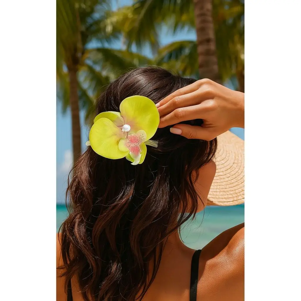 Orkide Çiçeği İncili Mandal Toka 10 cm Çift Taraflı 1 adet