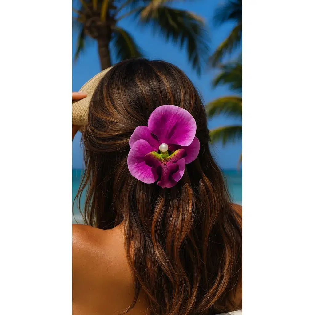 Orkide Çiçeği İncili Mandal Toka 10 cm Çift Taraflı 1 adet