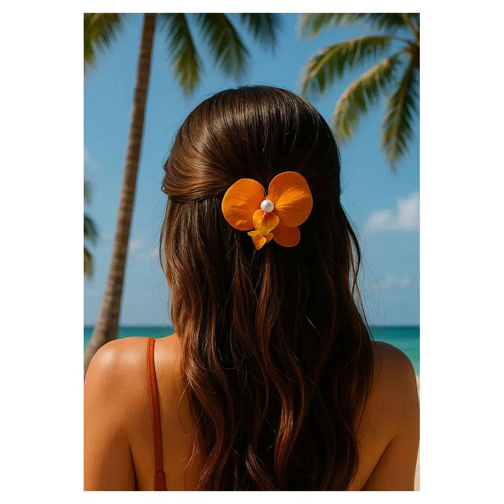 Orkide Çiçeği İncili Mandal Toka 10 cm Çift Taraflı 1 adet