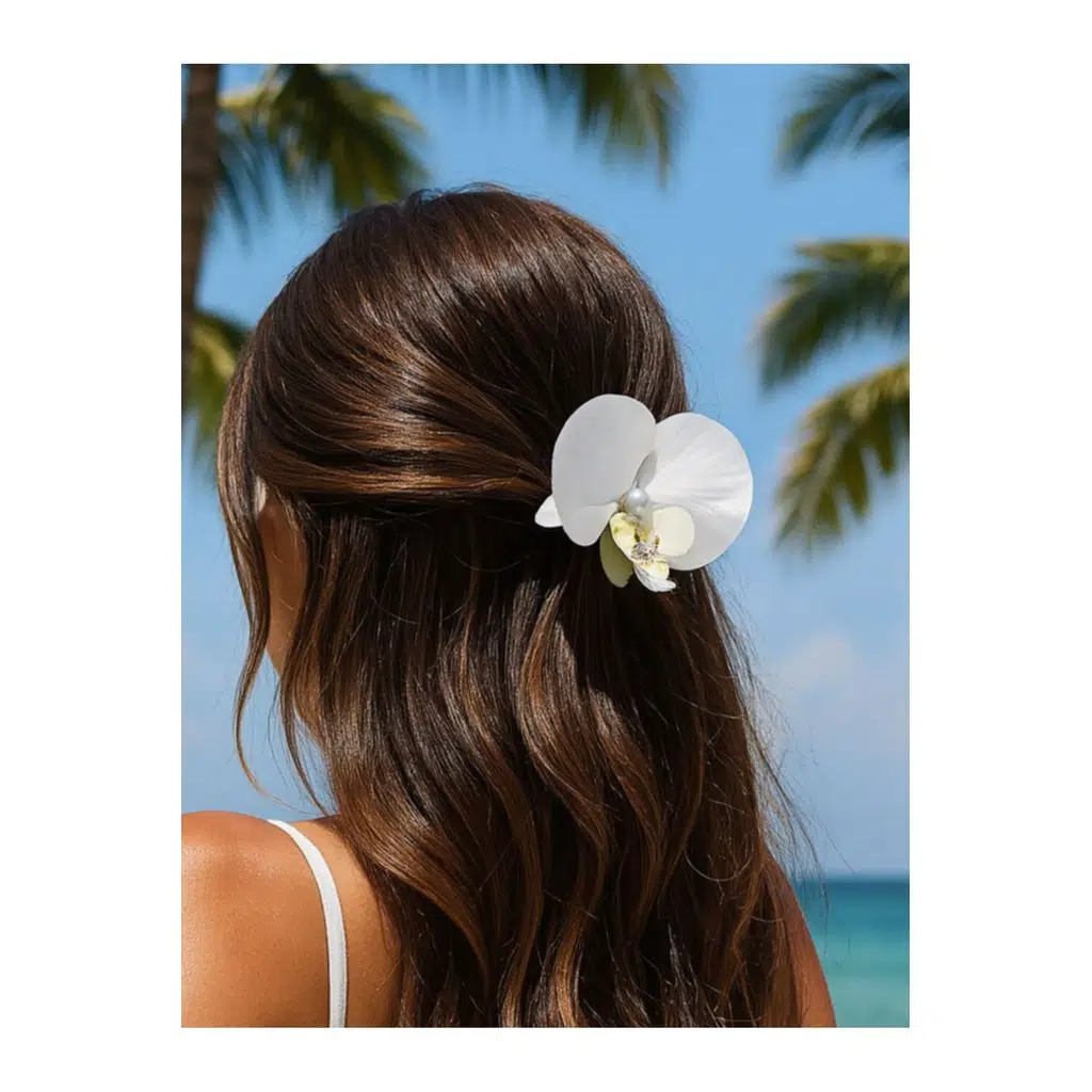 Orkide Çiçeği İncili Mandal Toka 10 cm Çift Taraflı 1 adet