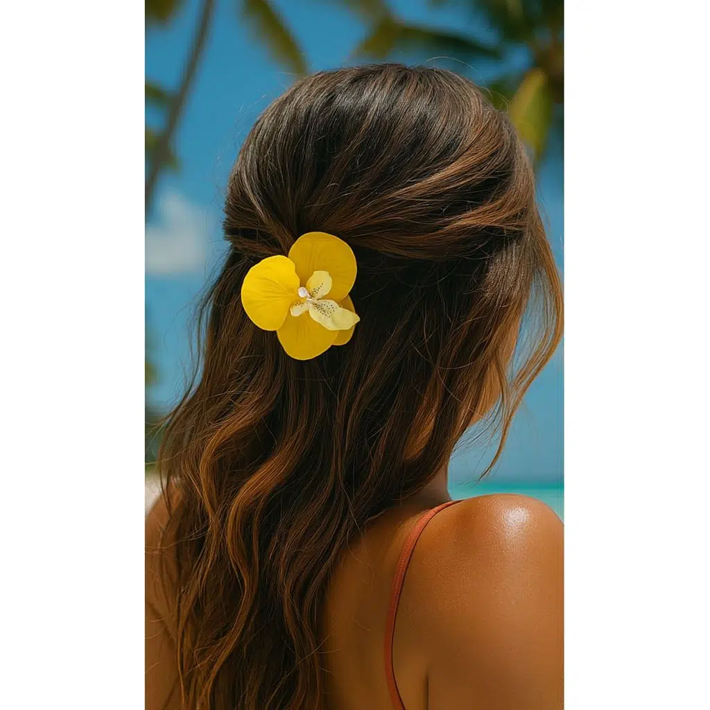 Orkide Çiçeği İncili Mandal Toka 10 cm Çift Taraflı 1 adet