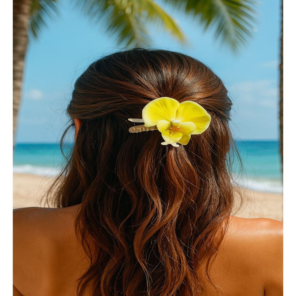 Orkide Çiçeği İncili Mandal Toka 10 cm Çift Taraflı 1 adet