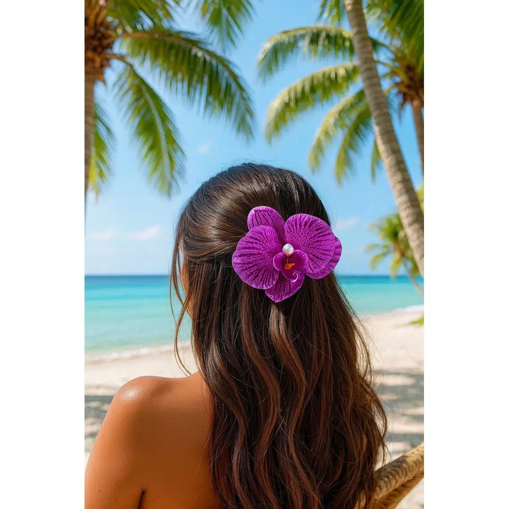 Orkide Çiçeği İncili Mandal Toka 10 cm Çift Taraflı 1 adet