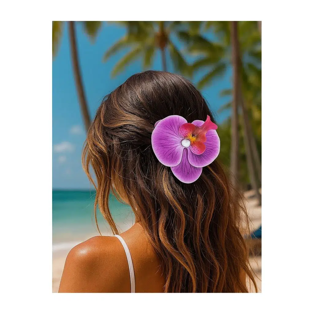 Orkide Çiçeği İncili Mandal Toka 10 cm Çift Taraflı 1 adet