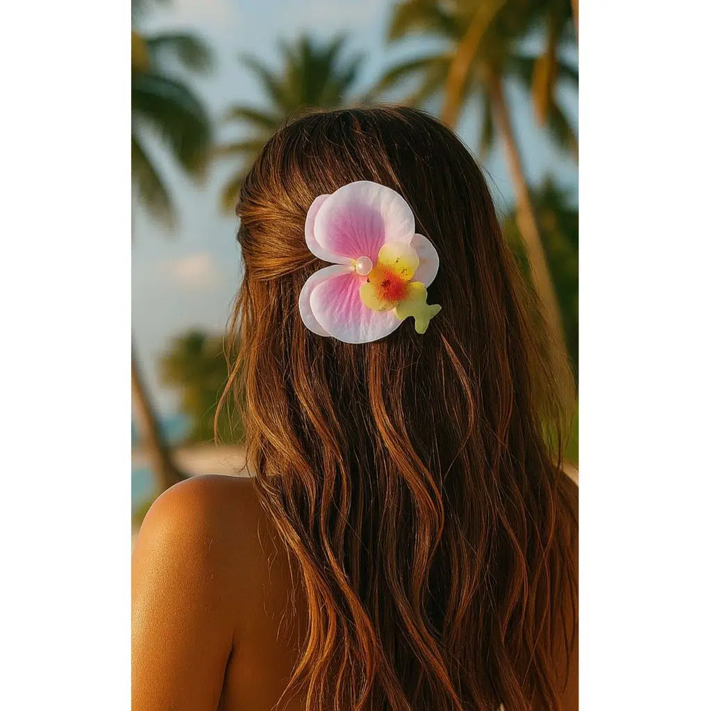 Orkide Çiçeği İncili Mandal Toka 10 cm Çift Taraflı 1 adet