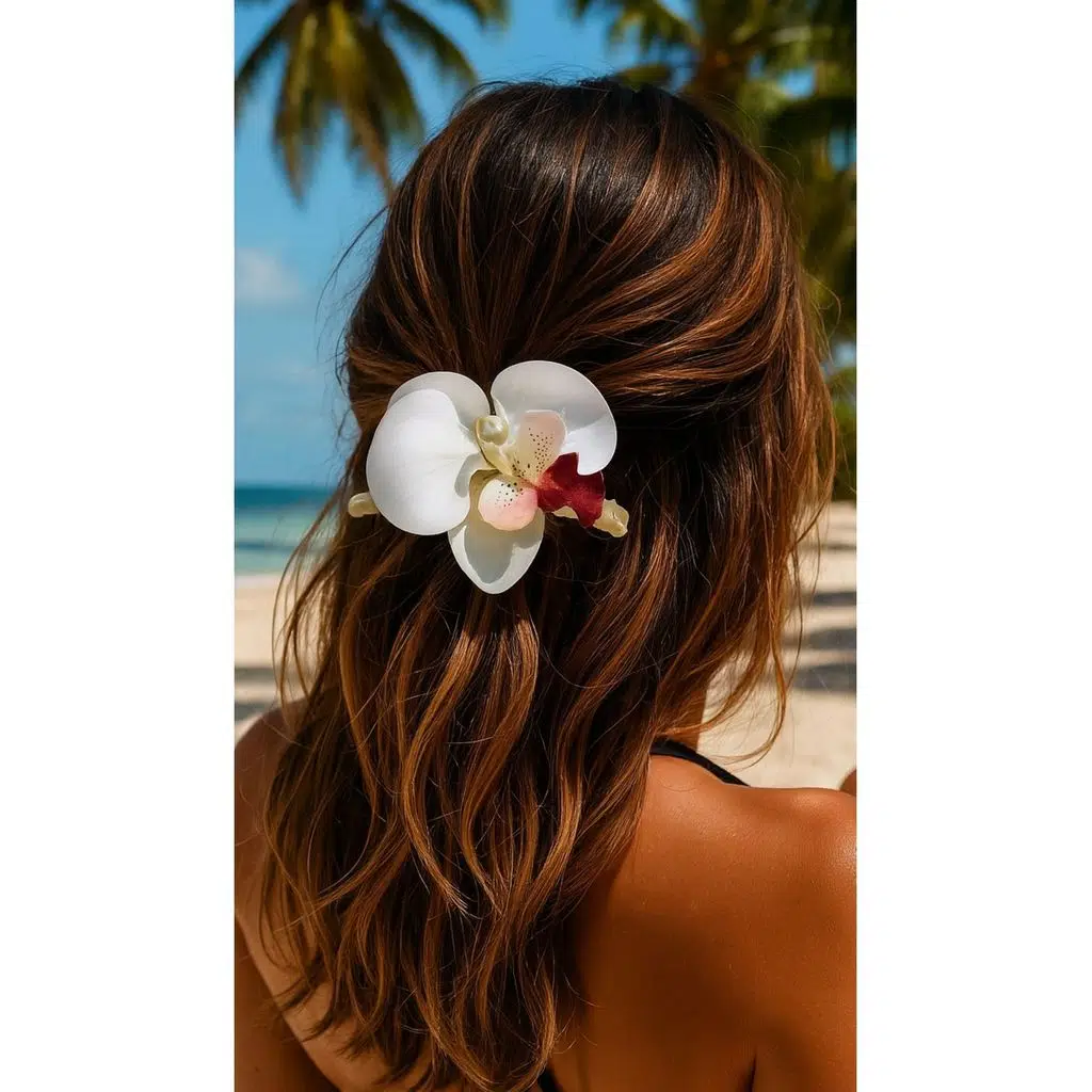 Orkide Çiçeği İncili Mandal Toka 10 cm Çift Taraflı 1 adet