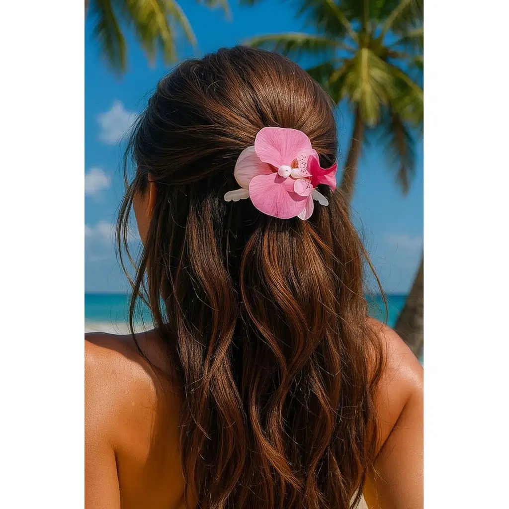 Orkide Çiçeği İncili Mandal Toka 10 cm Çift Taraflı 1 adet