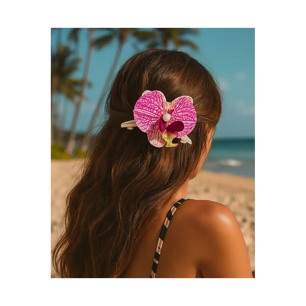 Orkide Çiçeği İncili Mandal Toka 10 cm Çift Taraflı 1 adet