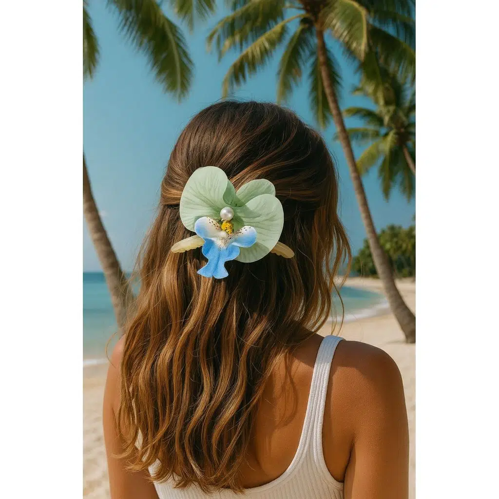 Orkide Çiçeği İncili Mandal Toka 10 cm Çift Taraflı 1 adet