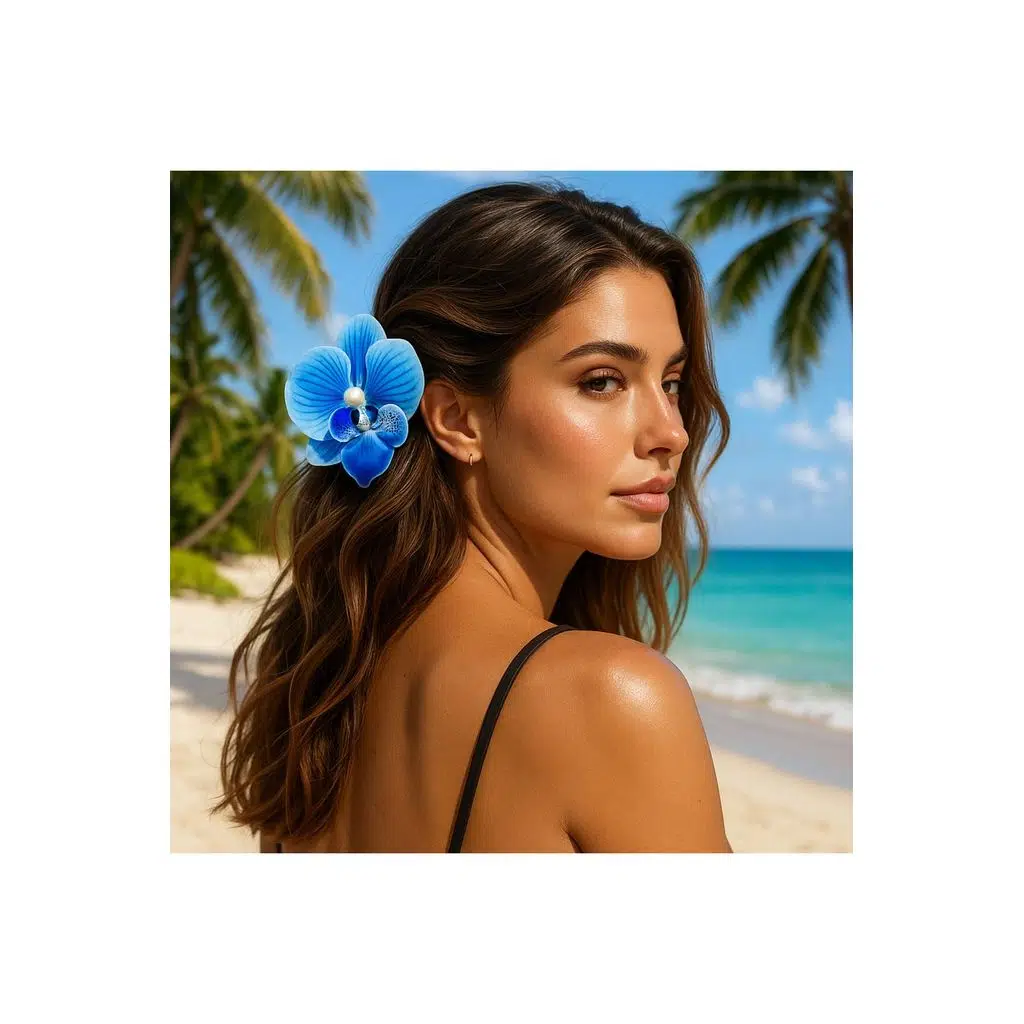 Orkide Çiçeği İncili Mandal Toka 10 cm Çift Taraflı 1 adet