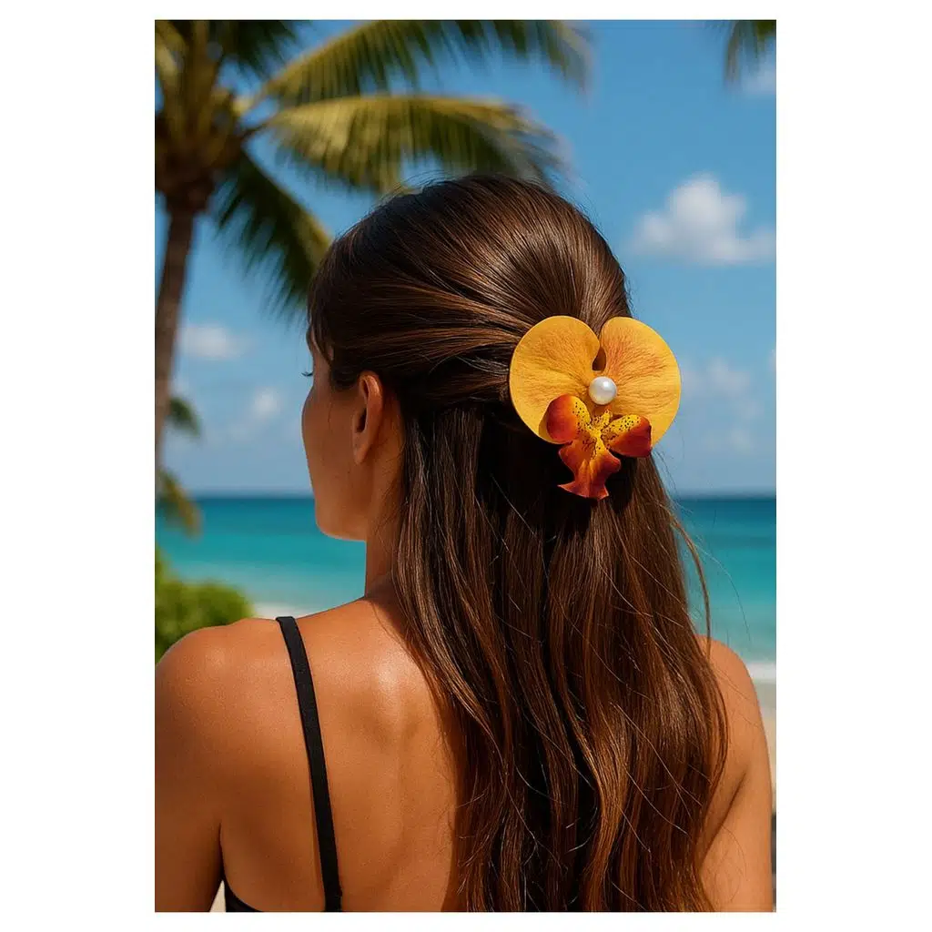 Orkide Çiçeği İncili Mandal Toka 10 cm Çift Taraflı 1 adet