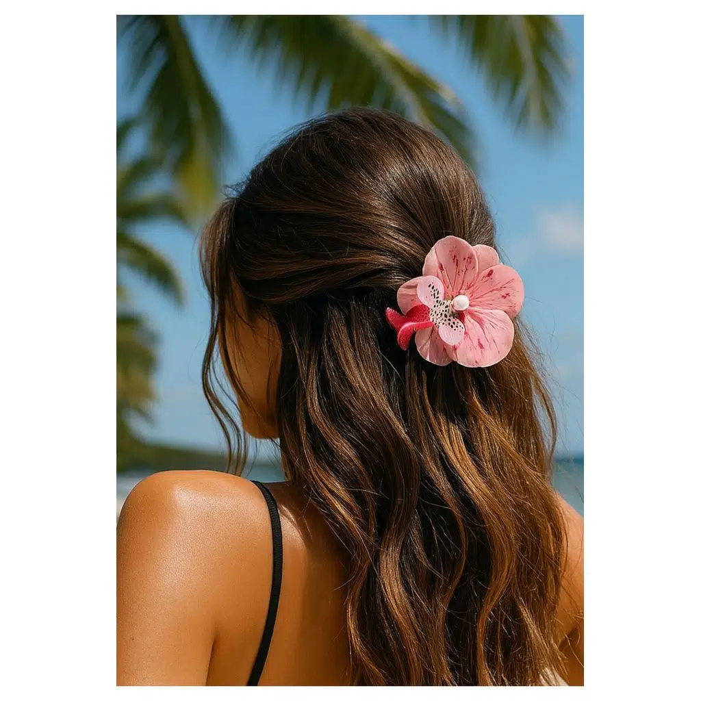 Orkide Çiçeği İncili Mandal Toka 10 cm Çift Taraflı 1 adet