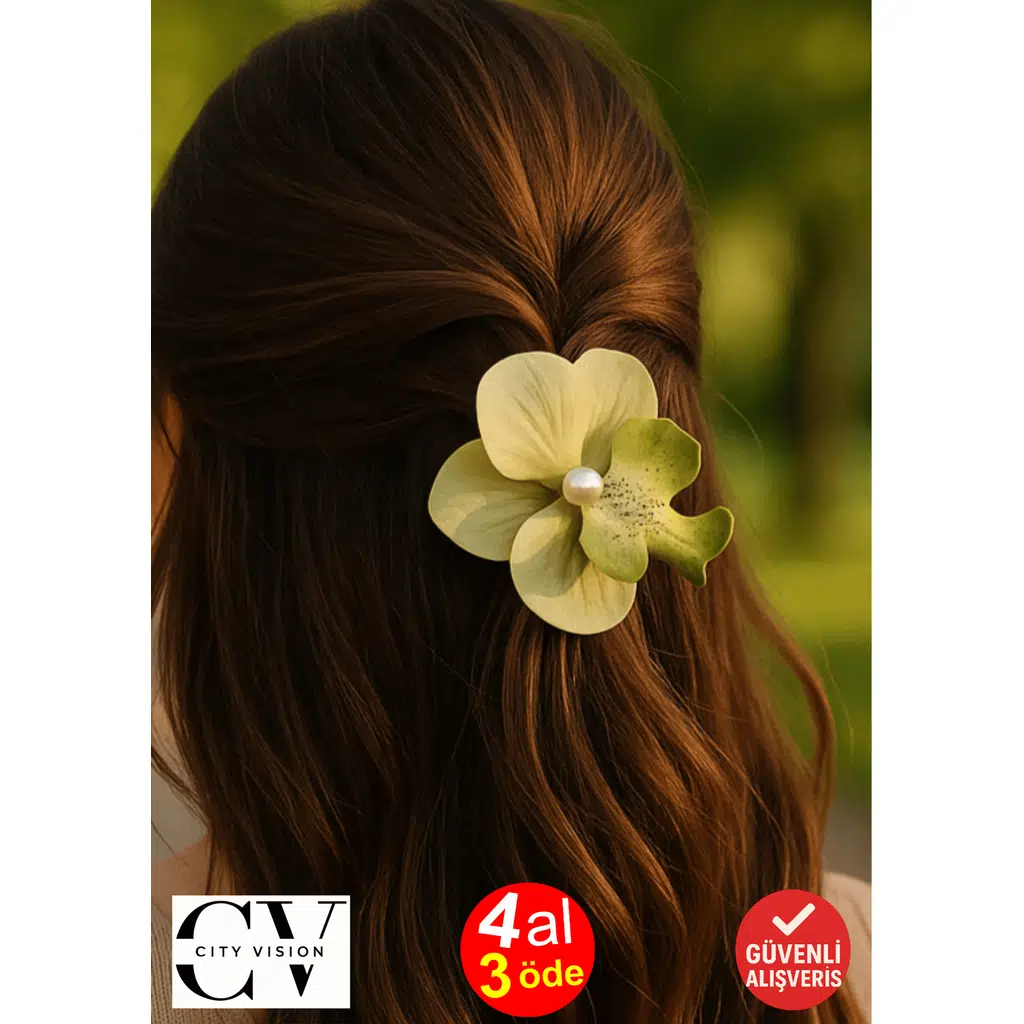 Orkide Çiçeği İncili Mandal Toka 10 cm Çift Taraflı 1 adet