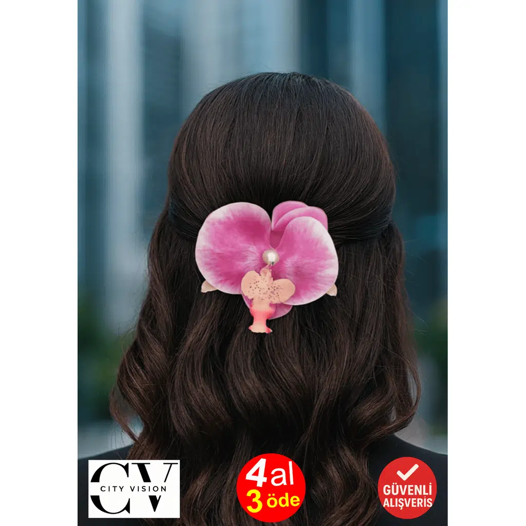 Orkide Çiçeği İncili Mandal Toka 10 cm Çift Taraflı 1 adet