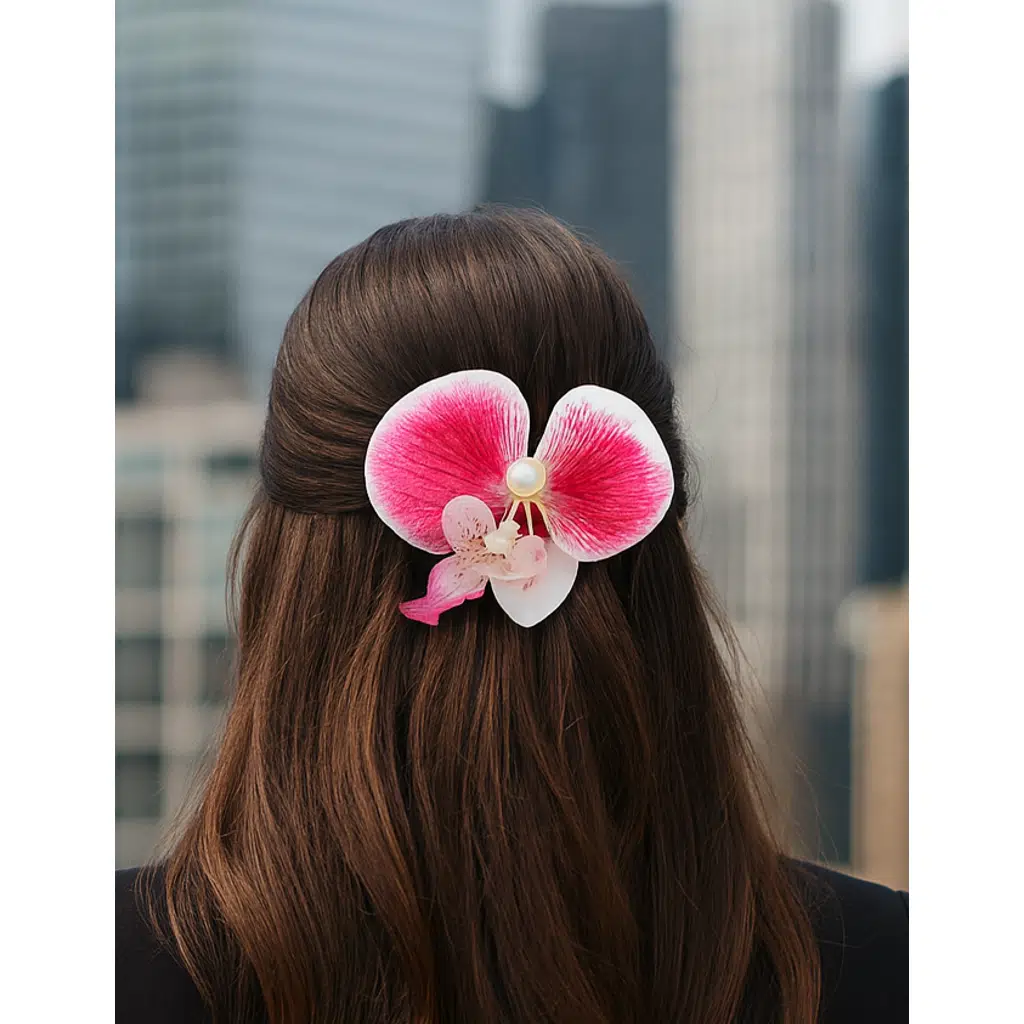 Orkide Çiçeği İncili Mandal Toka 10 cm Çift Taraflı 1 adet