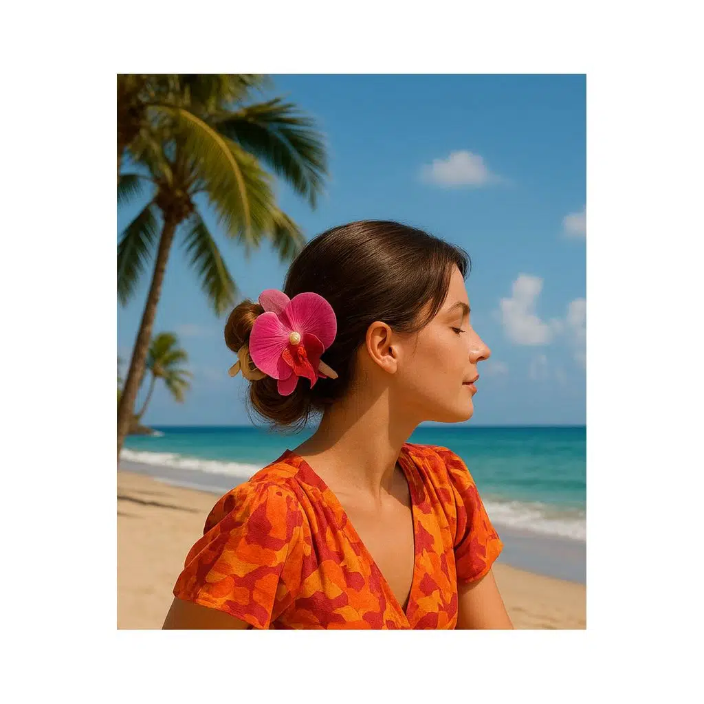 Orkide Çiçeği İncili Mandal Toka 10 cm Çift Taraflı 1 adet