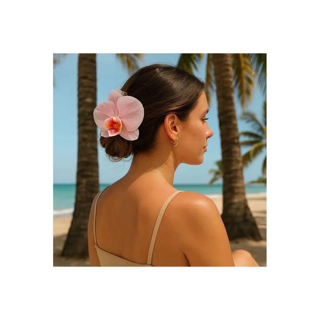 Orkide Çiçeği İncili Mandal Toka 10 cm Çift Taraflı 1 adet