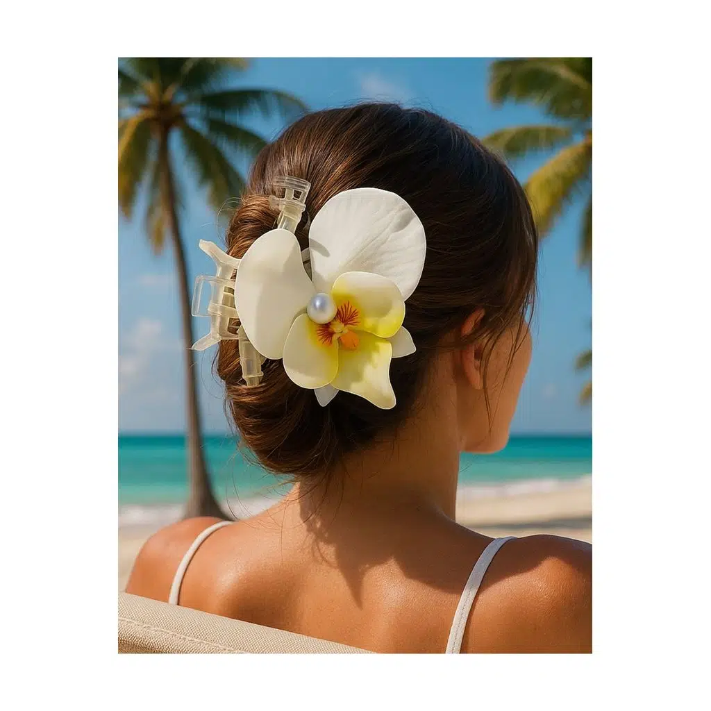 Orkide Çiçeği İncili Mandal Toka 10 cm Çift Taraflı 1 adet