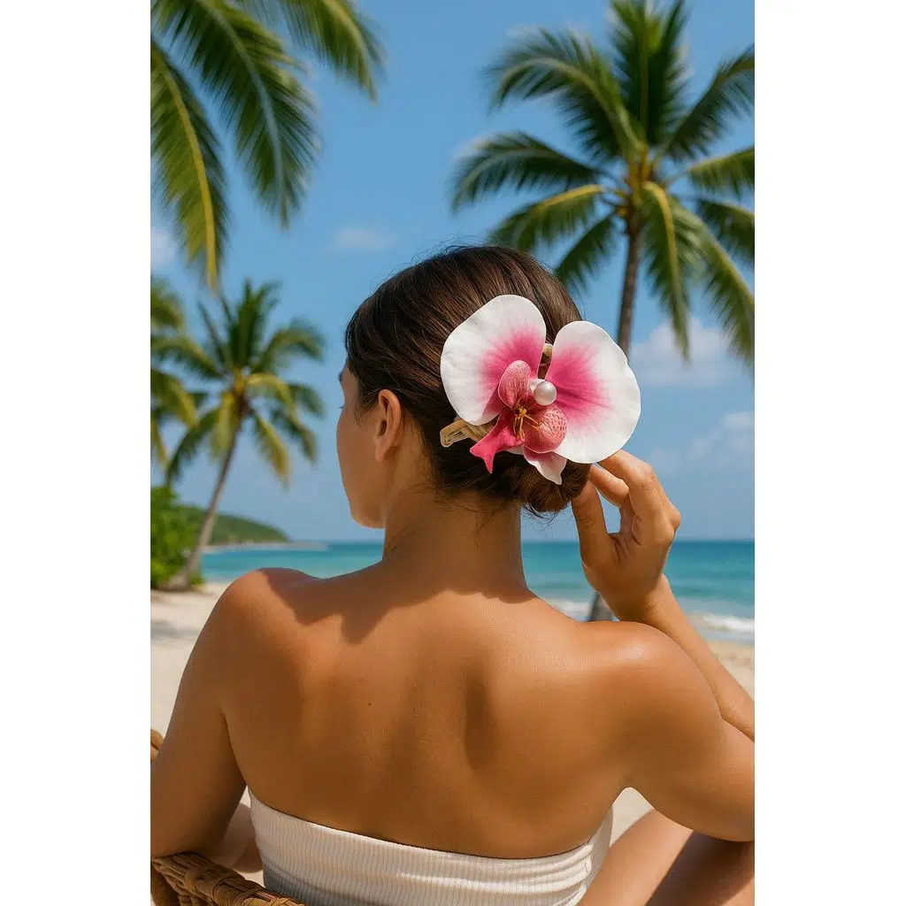 Orkide Çiçeği İncili Mandal Toka 10 cm Çift Taraflı 1 adet