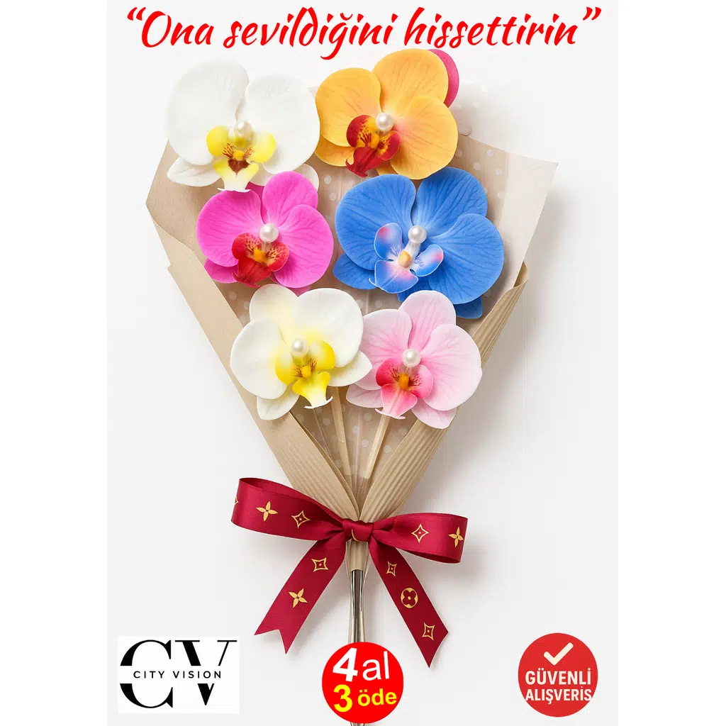 Orkide Saç Tokası Buketi - 6 Adet İncili Çift Taraflı Büyük Boy Mandal Toka - Karışık Renk Gelecektir - Hediyelik