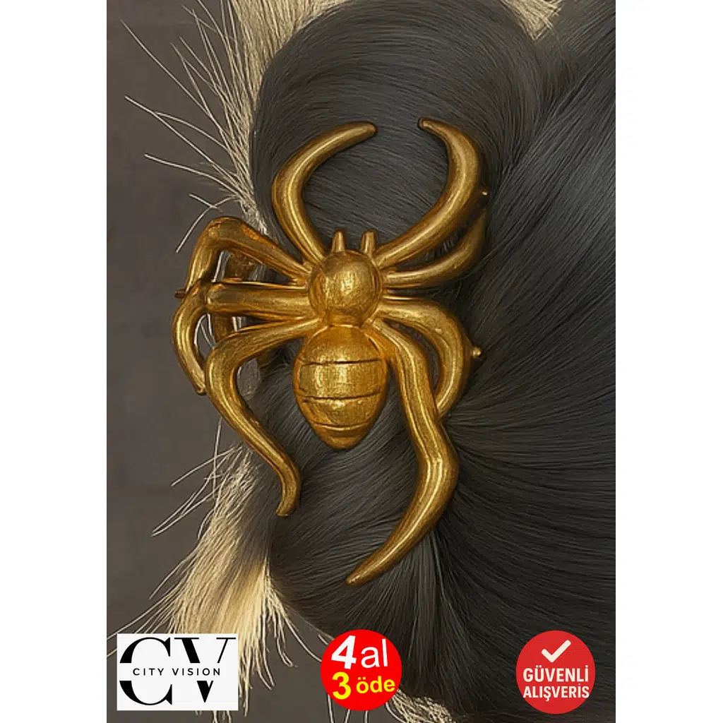 Örümcek Tasarımlı Metal Mandal Saç Tokası Altın Renk 11 cm – Şık ve Farklı Stil Aksesuarı