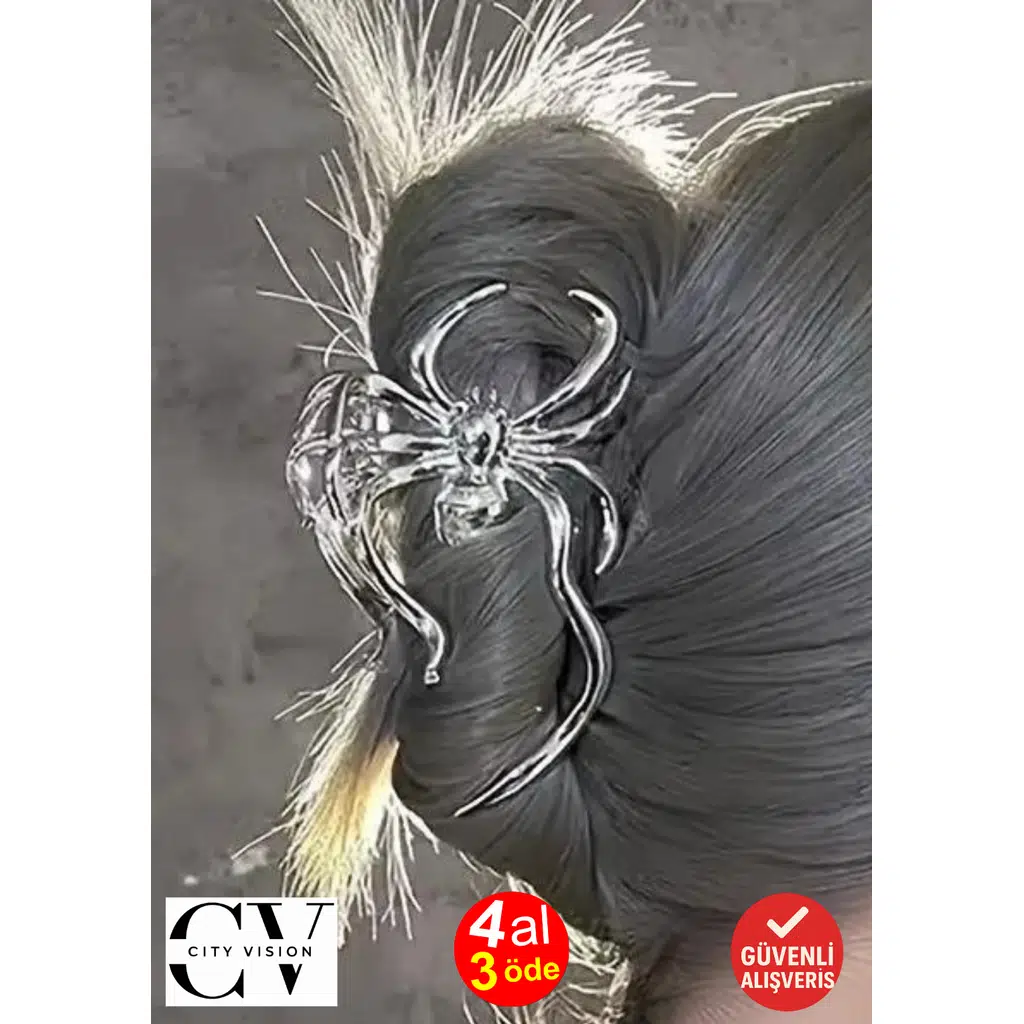 Örümcek Tasarımlı Metal Mandal Saç Tokası Gümüş Renk 11 cm – Şık ve Farklı Stil Aksesuarı
